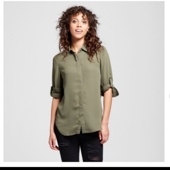 🌻Mossimo Olive Green Button Down Shirt|Plus Sz 2Xl - Picture 2 of 10